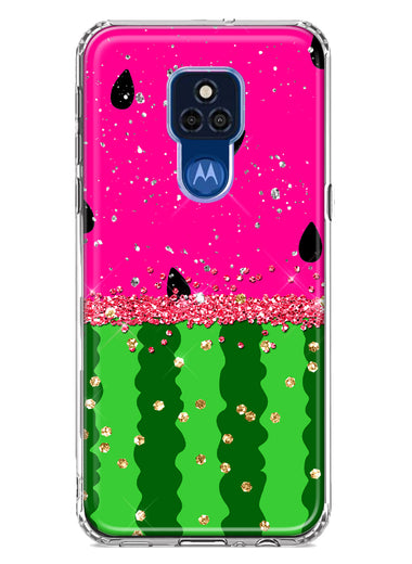 Motorola Moto G Play 2021 Summer Watermelon Sugar Vacation Tropical Fruit Pink Green Hybrid Protective Phone Case Cover