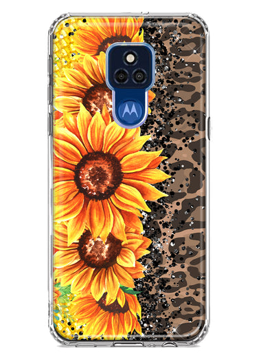 Motorola Moto G Play 2021 Yellow Summer Sunflowers Brown Leopard Honeycomb Hybrid Protective Phone Case Cover