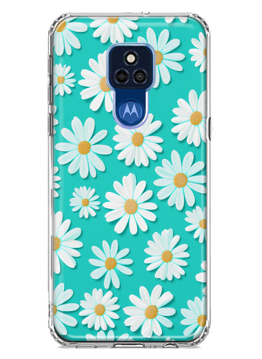 Motorola Moto G Play 2021 Turquoise Teal White Daisies Cute Daisy Polka Dots Double Layer Phone Case Cover