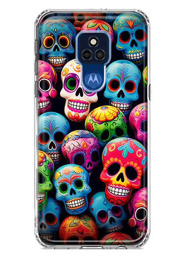 Motorola Moto G Play 2021 Halloween Spooky Colorful Day of the Dead Skulls Hybrid Protective Phone Case Cover