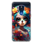 Motorola Moto G Play 2021 Halloween Spooky Colorful Day of the Dead Skull Girl Hybrid Protective Phone Case Cover