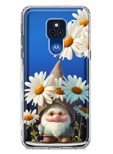 Motorola Moto G Play 2021 Cute Gnome White Daisy Flowers Floral Hybrid Protective Phone Case Cover