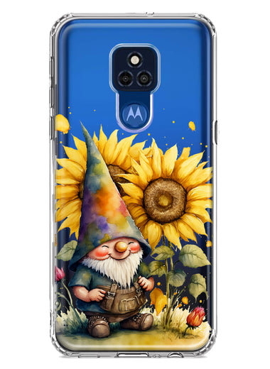 Motorola Moto G Play 2021 Cute Gnome Sunflowers Clear Hybrid Protective Phone Case Cover