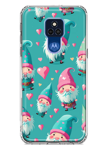 Motorola Moto G Play 2021 Turquoise Pink Hearts Gnomes Hybrid Protective Phone Case Cover
