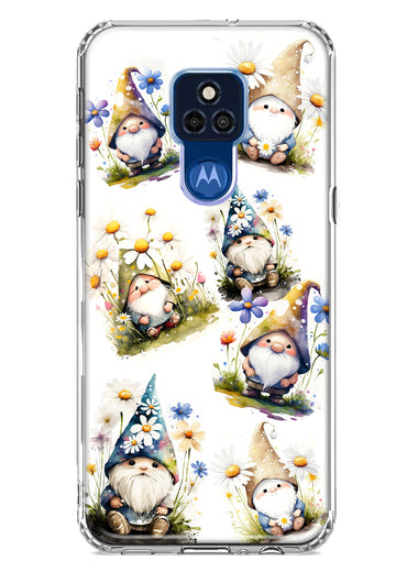 Motorola Moto G Play 2021 Cute White Blue Daisies Gnomes Hybrid Protective Phone Case Cover