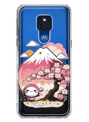 Motorola Moto G Play 2021 Kawaii Manga Pink Cherry Blossom Fuji Mountain Mochi Girl Hybrid Protective Phone Case Cover