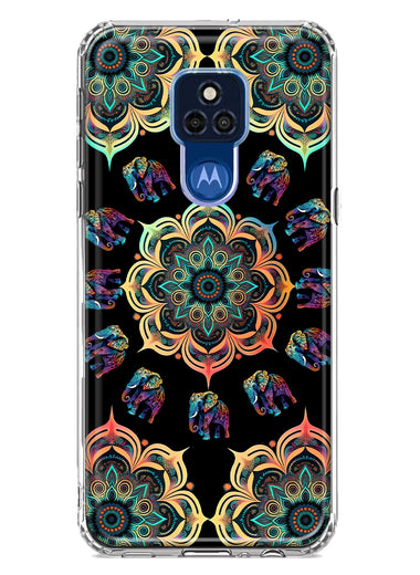 Motorola Moto G Play 2021 Mandala Geometry Abstract Elephant Pattern Hybrid Protective Phone Case Cover