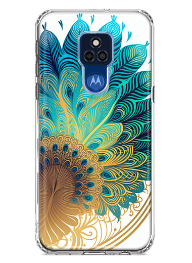 Motorola Moto G Play 2021 Mandala Geometry Abstract Peacock Feather Pattern Hybrid Protective Phone Case Cover