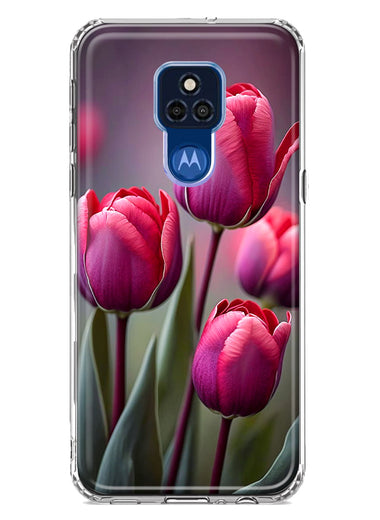 Motorola Moto G Play 2021 Pink Tulip Flowers Floral Hybrid Protective Phone Case Cover