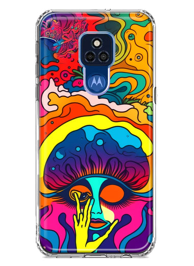 Motorola Moto G Play 2021 Neon Rainbow Psychedelic Trippy Hippie Big Brain Hybrid Protective Phone Case Cover