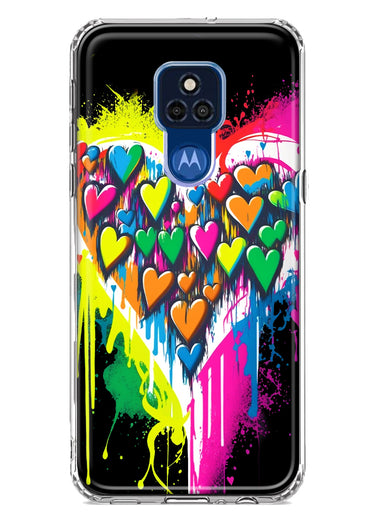 Motorola Moto G Play 2021 Colorful Rainbow Hearts Love Graffiti Painting Hybrid Protective Phone Case Cover