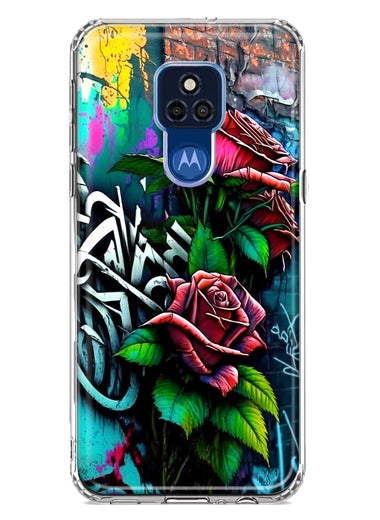 Motorola Moto G Play 2021 Red Roses Graffiti Painting Art Hybrid Protective Phone Case Cover