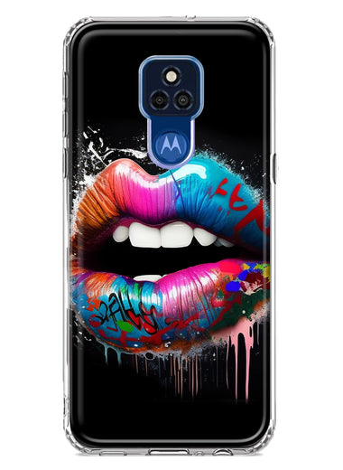 Motorola Moto G Play 2021 Colorful Lip Graffiti Painting Art Hybrid Protective Phone Case Cover