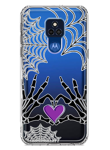 Motorola Moto G Play 2021 Halloween Skeleton Heart Hands Spooky Spider Web Hybrid Protective Phone Case Cover