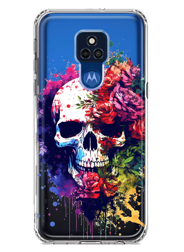 Motorola Moto G Play 2021 Fantasy Skull Red Purple Roses Hybrid Protective Phone Case Cover