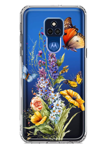 Motorola Moto G Play 2021 Yellow Purple Spring Flowers Butterflies Floral Hybrid Protective Phone Case Cover