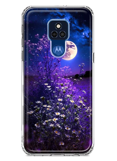 Motorola Moto G Play 2021 Spring Moon Night Lavender Flowers Floral Hybrid Protective Phone Case Cover