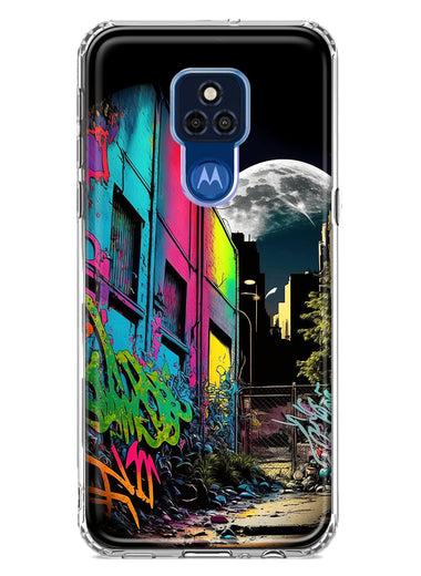 Motorola Moto G Play 2021 Urban City Full Moon Graffiti Painting Art Hybrid Protective Phone Case Cover