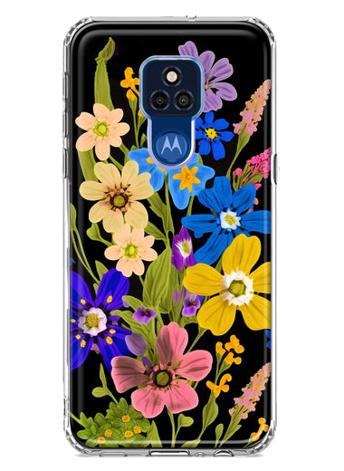 Motorola Moto G Play 2021 Blue Yellow Vintage Spring Wild Flowers Floral Hybrid Protective Phone Case Cover