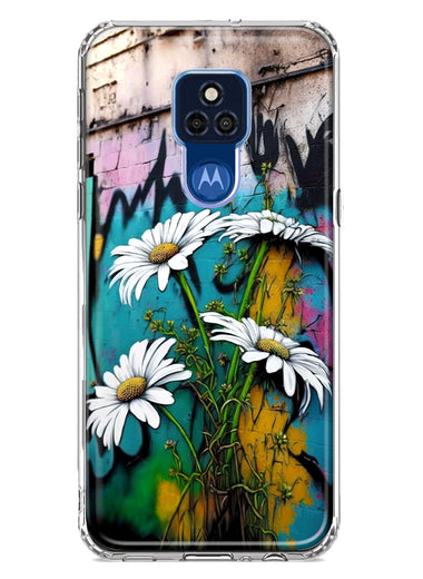 Motorola Moto G Play 2021 White Daisies Graffiti Wall Art Painting Hybrid Protective Phone Case Cover