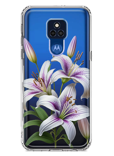 Motorola Moto G Play 2021 White Lavender Lily Purple Flowers Floral Hybrid Protective Phone Case Cover