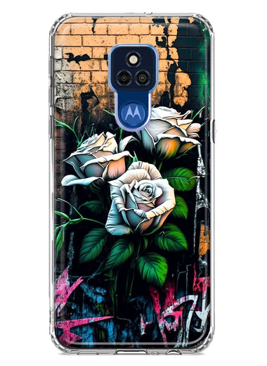 Motorola Moto G Play 2021 White Roses Graffiti Wall Art Painting Hybrid Protective Phone Case Cover
