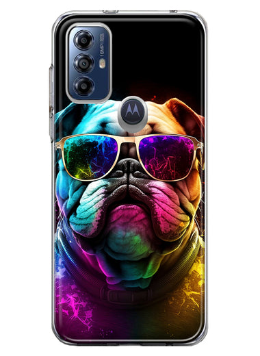 Motorola Moto G Play 2023 Neon Rainbow Glow Bulldog Hybrid Protective Phone Case Cover