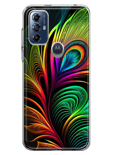 Motorola Moto G Play 2023 Neon Rainbow Glow Peacock Feather Hybrid Protective Phone Case Cover