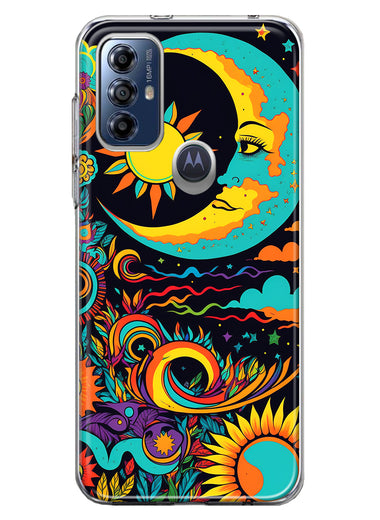 Motorola Moto G Play 2023 Neon Rainbow Psychedelic Indie Hippie Indie Moon Hybrid Protective Phone Case Cover