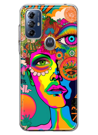 Motorola Moto G Play 2023 Neon Rainbow Psychedelic Hippie One Eye Pop Art Hybrid Protective Phone Case Cover