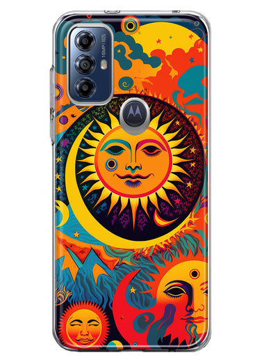 Motorola Moto G Play 2023 Neon Rainbow Psychedelic Indie Hippie Sun Moon Hybrid Protective Phone Case Cover
