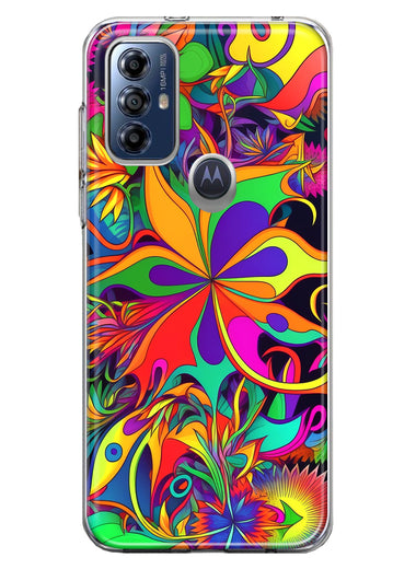 Motorola Moto G Play 2023 Neon Rainbow Psychedelic Hippie Wild Flowers Hybrid Protective Phone Case Cover