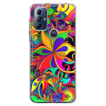 Motorola Moto G Play 2023 Neon Rainbow Psychedelic Hippie Wild Flowers Hybrid Protective Phone Case Cover