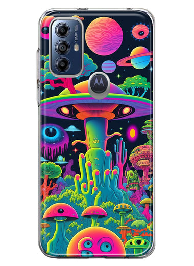 Motorola Moto G Play 2023 Neon Rainbow Psychedelic UFO Alien Planet Hybrid Protective Phone Case Cover