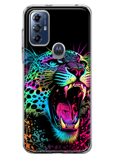 Motorola Moto G Play 2023 Neon Rainbow Glow Colorful Leopard Hybrid Protective Phone Case Cover