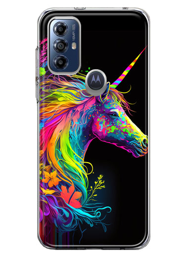 Motorola Moto G Play 2023 Neon Rainbow Glow Unicorn Floral Hybrid Protective Phone Case Cover