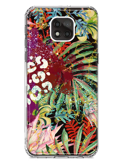 Motorola Moto G Power 2021 Leopard Tropical Flowers Vacation Dreams Hibiscus Floral Hybrid Protective Phone Case Cover