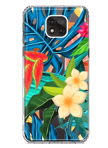 Motorola Moto G Power 2021 Blue Monstera Pothos Tropical Floral Summer Flowers Hybrid Protective Phone Case Cover