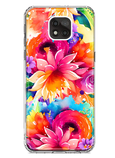 Motorola Moto G Power 2021 Watercolor Paint Summer Rainbow Flowers Bouquet Bloom Floral Hybrid Protective Phone Case Cover
