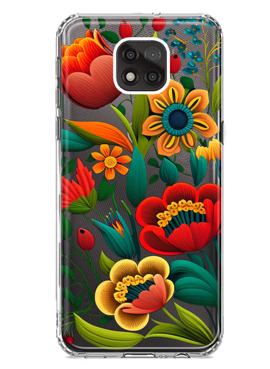 Motorola Moto G Power 2021 Colorful Red Orange Folk Style Floral Vibrant Spring Flowers Hybrid Protective Phone Case Cover