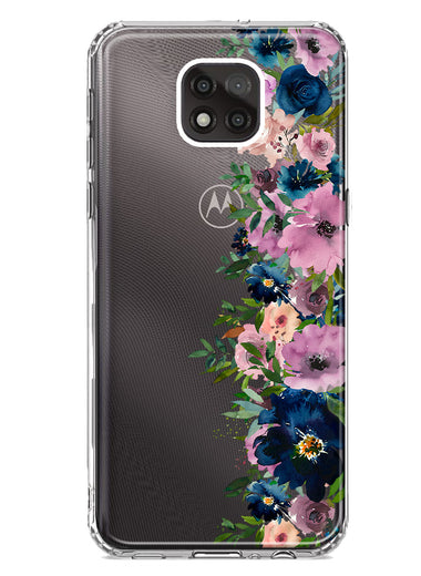 Motorola Moto G Power 2021 Navy Blue Summer Watercolor Floral Classic Purple Flowers Hybrid Protective Phone Case Cover