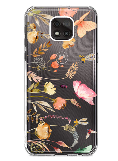 Motorola Moto G Power 2021 Peach Meadow Wildflowers Butterflies Bees Watercolor Floral Hybrid Protective Phone Case Cover