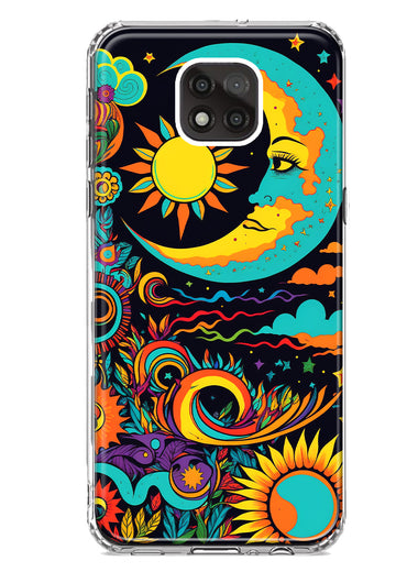 Motorola Moto G Power 2021 Neon Rainbow Psychedelic Indie Hippie Indie Moon Hybrid Protective Phone Case Cover
