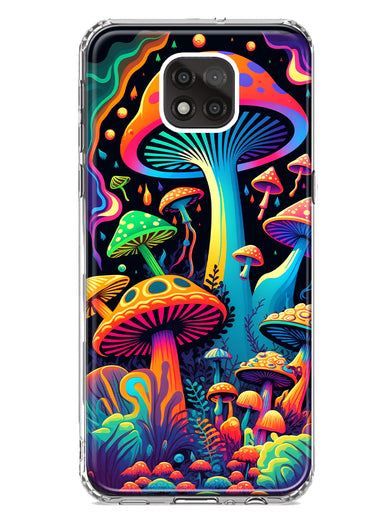 Motorola Moto G Power 2021 Neon Rainbow Psychedelic Indie Hippie Mushrooms Hybrid Protective Phone Case Cover