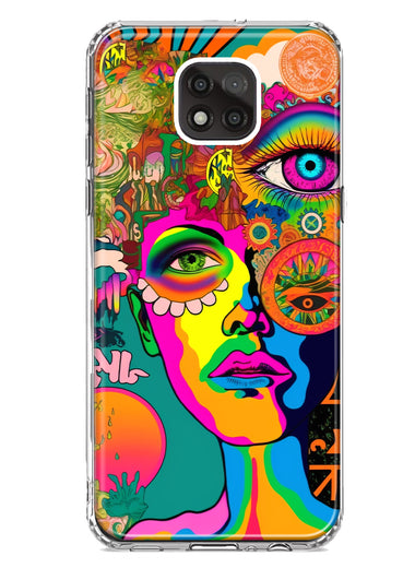 Motorola Moto G Power 2021 Neon Rainbow Psychedelic Hippie One Eye Pop Art Hybrid Protective Phone Case Cover