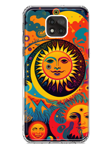 Motorola Moto G Power 2021 Neon Rainbow Psychedelic Indie Hippie Sun Moon Hybrid Protective Phone Case Cover