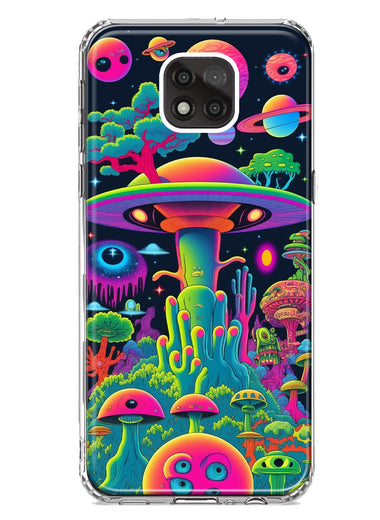 Motorola Moto G Power 2021 Neon Rainbow Psychedelic UFO Alien Planet Hybrid Protective Phone Case Cover