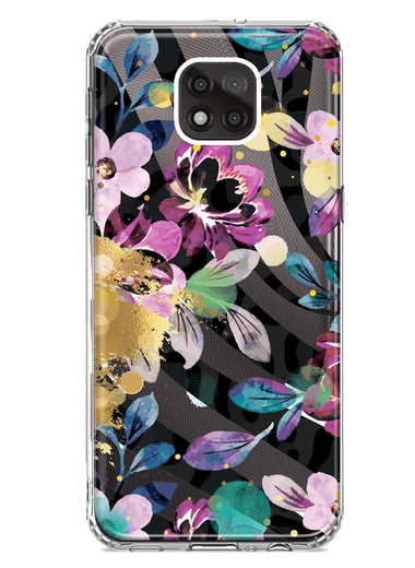 Motorola Moto G Power 2021 Zebra Stripes Tropical Flowers Purple Blue Summer Vibes Hybrid Protective Phone Case Cover