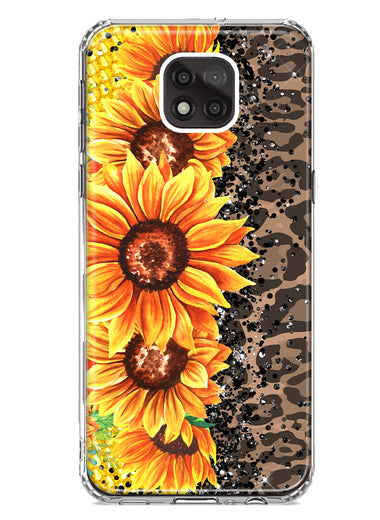 Motorola Moto G Power 2021 Yellow Summer Sunflowers Brown Leopard Honeycomb Hybrid Protective Phone Case Cover