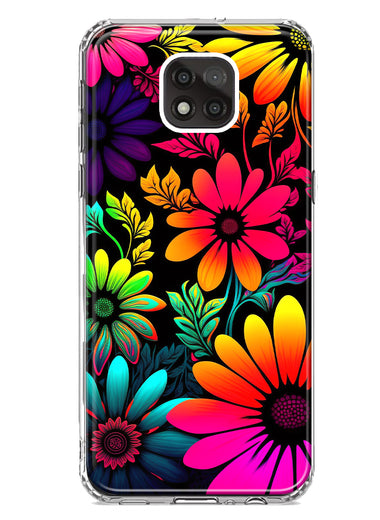 Motorola Moto G Power 2021 Neon Rainbow Glow Colorful Abstract Flowers Floral Hybrid Protective Phone Case Cover